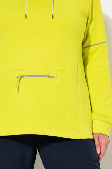 Ulla Popken Zippered Pocket and Reflective Piping Hoodie Green Apple - Puloverji & jopice - Udobni puloverji in pletenine
