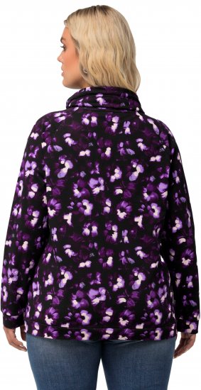 Ulla Popken Floral Print Drawstring Collar Hoodie Black - Puloverji & jopice - 