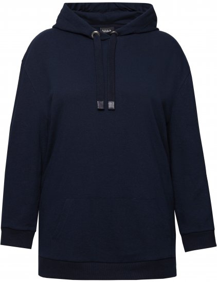 Ulla Popken Back Print Kangaroo Pocket Hoodie Navy - Puloverji & jopice - 