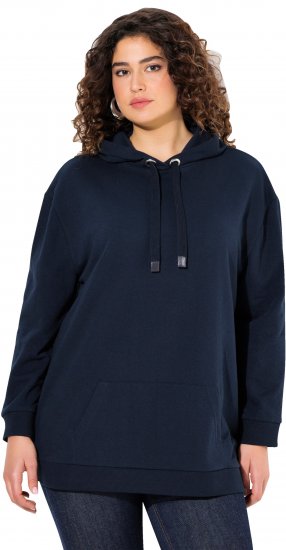 Ulla Popken Back Print Kangaroo Pocket Hoodie Navy - Puloverji & jopice - 