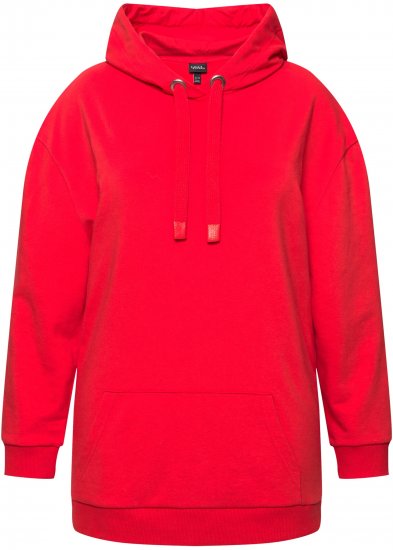 Ulla Popken Back Print Kangaroo Pocket Hoodie Hibiscus Red - Puloverji & jopice - 