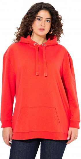 Ulla Popken Back Print Kangaroo Pocket Hoodie Hibiscus Red - Puloverji & jopice - 