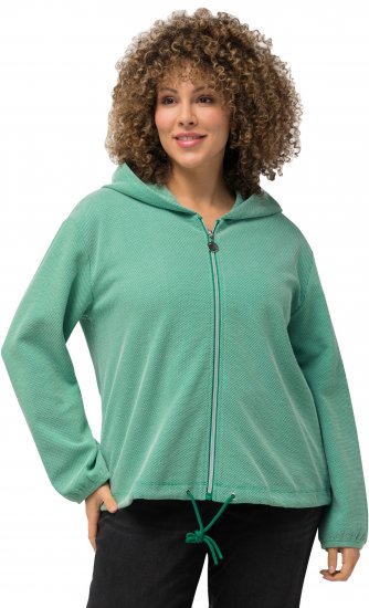 Ulla Popken Drawstring Hem Two-Tone Knit Hoodie Emerald Green - Puloverji & jopice - 