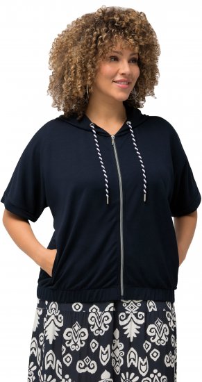 Ulla Popken Short Sleeve Zip-Up Hoodie Navy - Puloverji & jopice - 