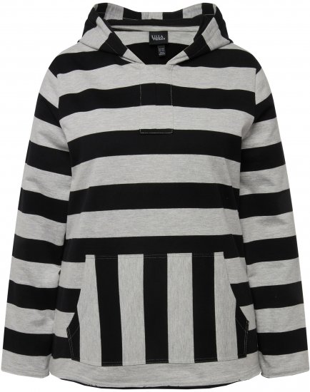 Ulla Popken Mixed Stripe Long Sleeve Hoodie Black - Puloverji & jopice - 
