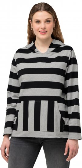 Ulla Popken Mixed Stripe Long Sleeve Hoodie Black - Puloverji & jopice - 