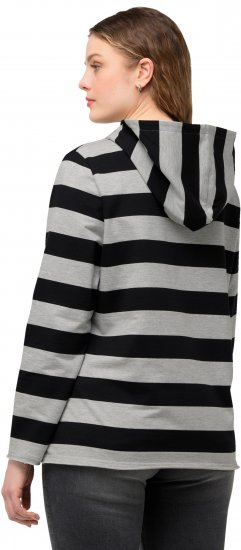 Ulla Popken Mixed Stripe Long Sleeve Hoodie Black - Puloverji & jopice - 