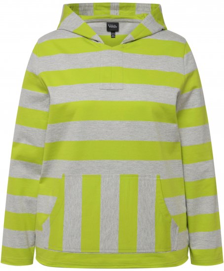 Ulla Popken Mixed Stripe Long Sleeve Hoodie Apple Green - Puloverji & jopice - 