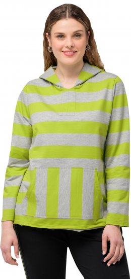 Ulla Popken Mixed Stripe Long Sleeve Hoodie Apple Green - Puloverji & jopice - 