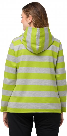 Ulla Popken Mixed Stripe Long Sleeve Hoodie Apple Green - Puloverji & jopice - 