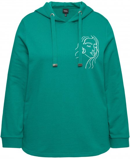 Ulla Popken Face Graphic Long Sleeve Hoodie Emerald Green - Puloverji & jopice - 