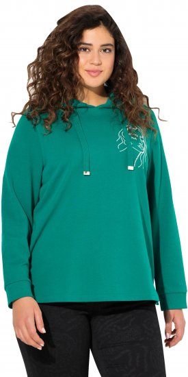 Ulla Popken Face Graphic Long Sleeve Hoodie Emerald Green - Puloverji & jopice - 