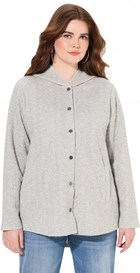 Ulla Popken Cable Knit Long Sleeve Hoodie Light Grey Melange - Puloverji & jopice - 