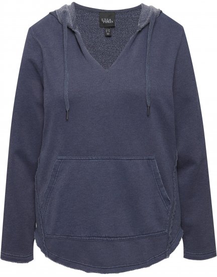 Ulla Popken Open Edged Long Sleeve V-Neck Hoodie Navy - Puloverji & jopice - 