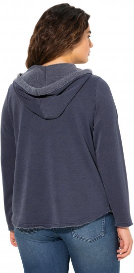 Ulla Popken Open Edged Long Sleeve V-Neck Hoodie Navy - Puloverji & jopice - 