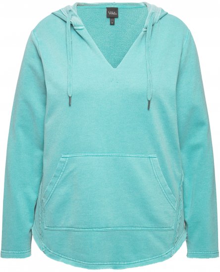 Ulla Popken Open Edged Long Sleeve V-Neck Hoodie Mint Green - Puloverji & jopice - 