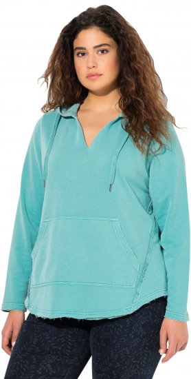 Ulla Popken Open Edged Long Sleeve V-Neck Hoodie Mint Green - Puloverji & jopice - 
