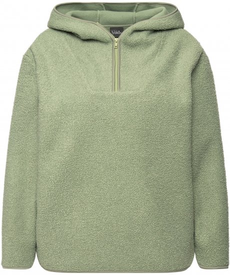 Ulla Popken Teddy Plush Long Sleeve Hoodie Sage Green - Puloverji & jopice - 