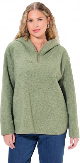 Ulla Popken Teddy Plush Long Sleeve Hoodie Sage Green - Puloverji & jopice - 