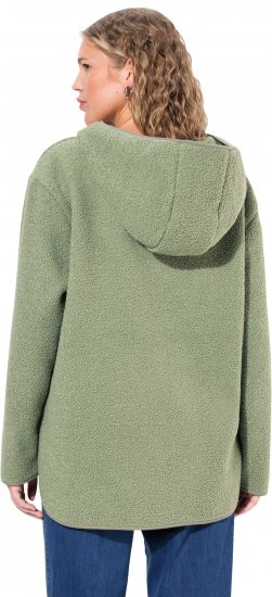 Ulla Popken Teddy Plush Long Sleeve Hoodie Sage Green - Puloverji & jopice - 