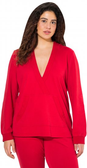 Ulla Popken Plunge Neck Long Sleeve Hoodie Salsa Red - Puloverji & jopice - 