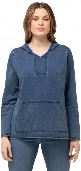 Ulla Popken Raw Hem Long Sleeve Hoodie Night Blue - Puloverji & jopice - 