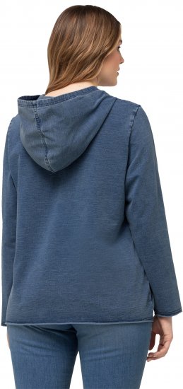 Ulla Popken Raw Hem Long Sleeve Hoodie Night Blue - Puloverji & jopice - 