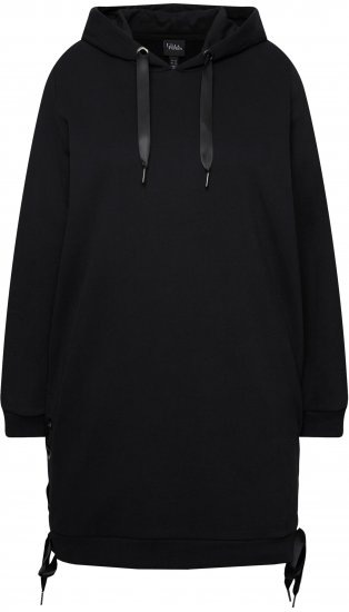 Ulla Popken Longline Lace Up Hoodie Black - Puloverji & jopice - 