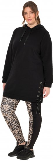 Ulla Popken Longline Lace Up Hoodie Black - Puloverji & jopice - 