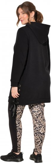 Ulla Popken Longline Lace Up Hoodie Black - Puloverji & jopice - 