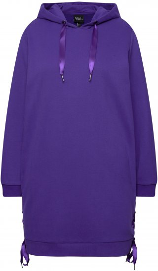 Ulla Popken Longline Lace Up Hoodie Purple - Puloverji & jopice - 