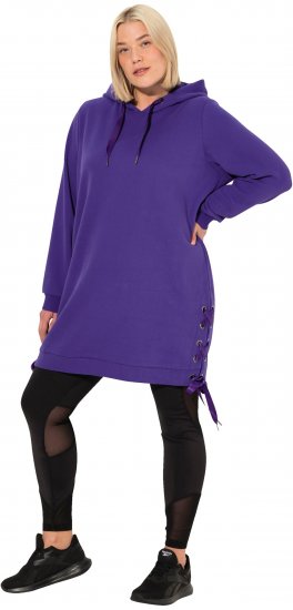 Ulla Popken Longline Lace Up Hoodie Purple - Puloverji & jopice - 