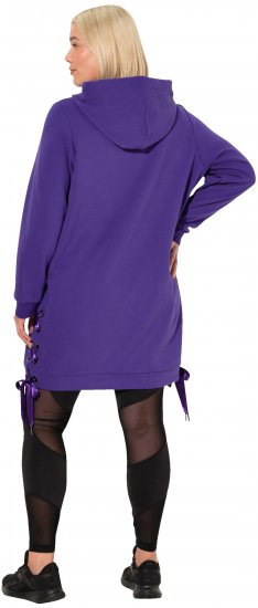 Ulla Popken Longline Lace Up Hoodie Purple - Puloverji & jopice - 