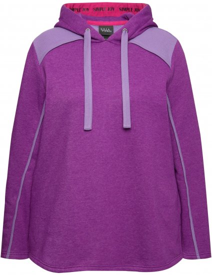 Ulla Popken Waffle Pique Contrast Color Hoodie Dark Purple - Puloverji & jopice - 