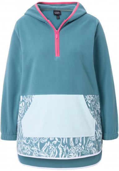 Ulla Popken Floral Detail Fleece Hoodie Ice Green - Puloverji & jopice - 