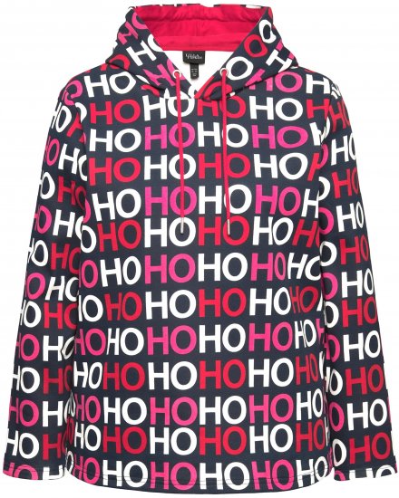 Ulla Popken Ho Ho Ho Lettering Hooded Sweatshirt Navy - Puloverji & jopice - 