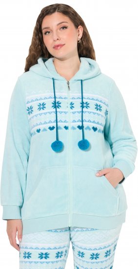 Ulla Popken Plush Alpine Striped Motif Loungewear Hoodie Baby Blue - Puloverji & jopice - 