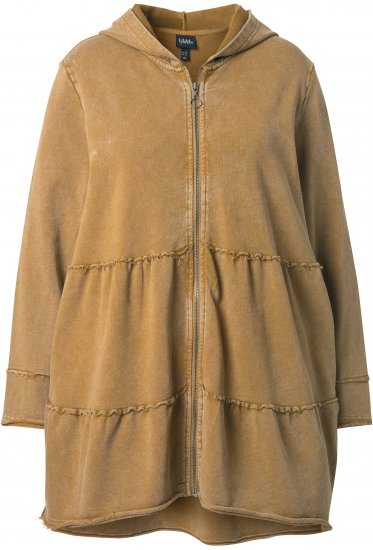 Ulla Popken Tiered Flounce Panel Zip Up Hoodie Mocha Brown - Puloverji & jopice - 