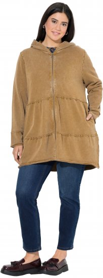 Ulla Popken Tiered Flounce Panel Zip Up Hoodie Mocha Brown - Puloverji & jopice - 