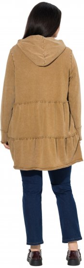 Ulla Popken Tiered Flounce Panel Zip Up Hoodie Mocha Brown - Puloverji & jopice - 