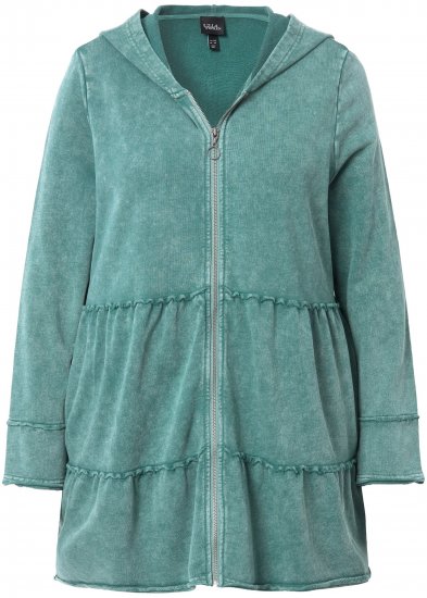 Ulla Popken Tiered Flounce Panel Zip Up Hoodie Green - Puloverji & jopice - 