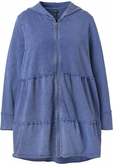 Ulla Popken Tiered Flounce Panel Zip Up Hoodie Atlantic Blue - Puloverji & jopice - 