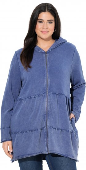 Ulla Popken Tiered Flounce Panel Zip Up Hoodie Atlantic Blue - Puloverji & jopice - 