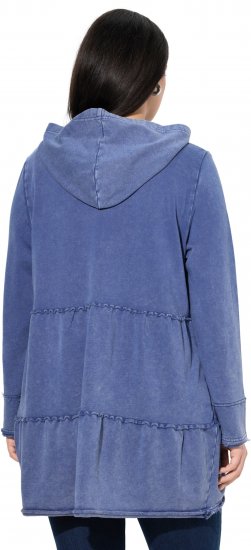 Ulla Popken Tiered Flounce Panel Zip Up Hoodie Atlantic Blue - Puloverji & jopice - 