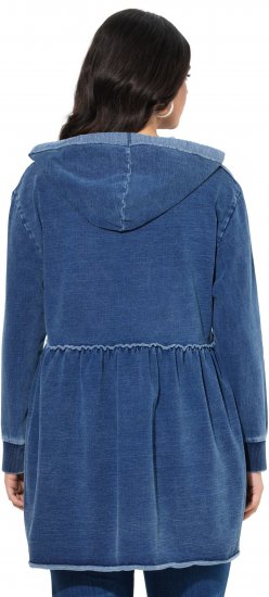 Ulla Popken Indigo Dyed Flounce Panel Hoodie Blue - Puloverji & jopice - 