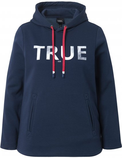 Ulla Popken TRUE Lettering Hoodie Navy Blue - Puloverji & jopice - 