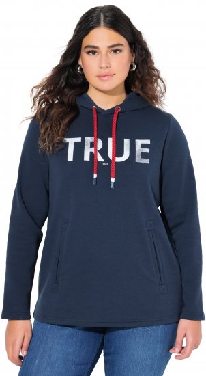 Ulla Popken TRUE Lettering Hoodie Navy Blue - Puloverji & jopice - 