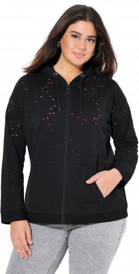 Ulla Popken Eyelet Embroidered Zip-Up Hoodie Black - Puloverji & jopice - 