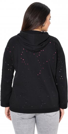 Ulla Popken Eyelet Embroidered Zip-Up Hoodie Black - Puloverji & jopice - 