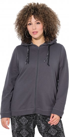 Ulla Popken Snake Detail Zip-Up Hoodie Graphite Grey - Puloverji & jopice - 